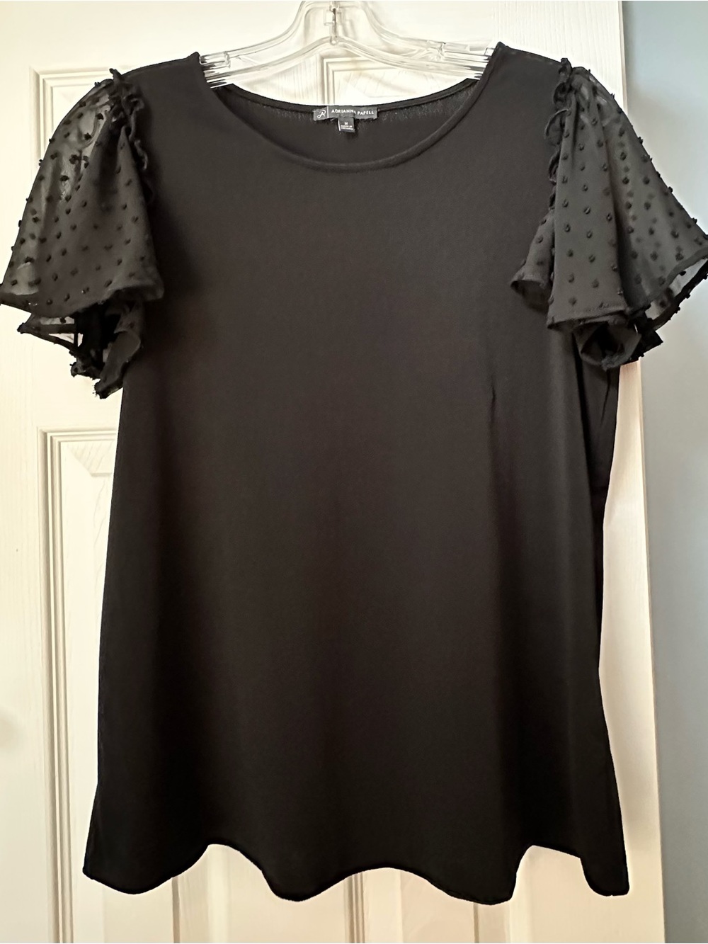 Adrianna Papell Black Dot Flutter Sleeve Blouse